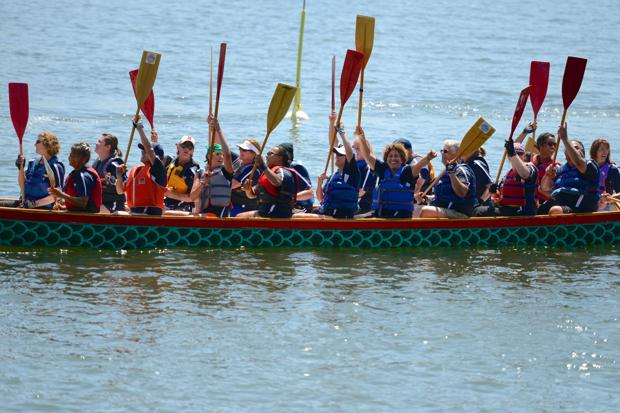 Dragon Boat Team with Paddles up. Team Registration is Open!